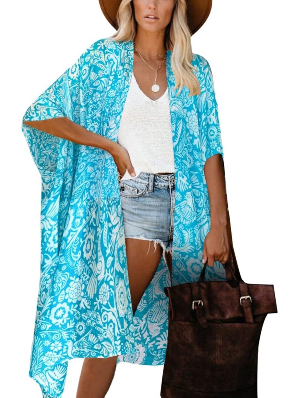 Women's Aqua Viscose Summer Bikini Kimono Bathing Suit And Swimwear Cover Ups